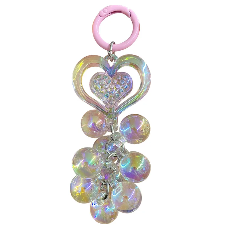 Baimao creative acrylic colorful love beaded keychain pendant fresh sweet transparent key chain bag accessories pendant