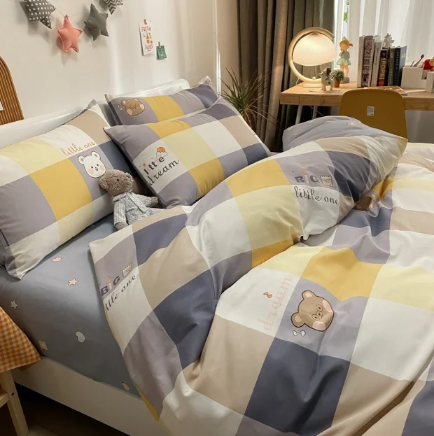 HG Low Price 4 Pieces Printed Comforter Flat Bed Sheet Queen King Size Bilateral Skirt Bedsheets Bedding Sets