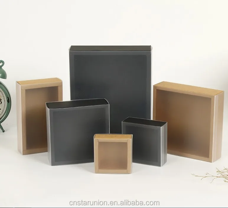 Wholesale Customize Kraft Paper Cardboard Sliding Box with Frosted PVC Sleeve for Cosmetic Soap Flower Gift Packaging Boxes