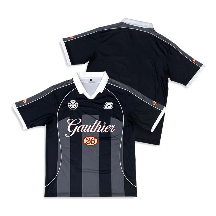 Custom Retro Collar Soccer Shirts Classic Strip Sublimation Embroidery Logo Vintage Street Wear Youth Football Team Jersey