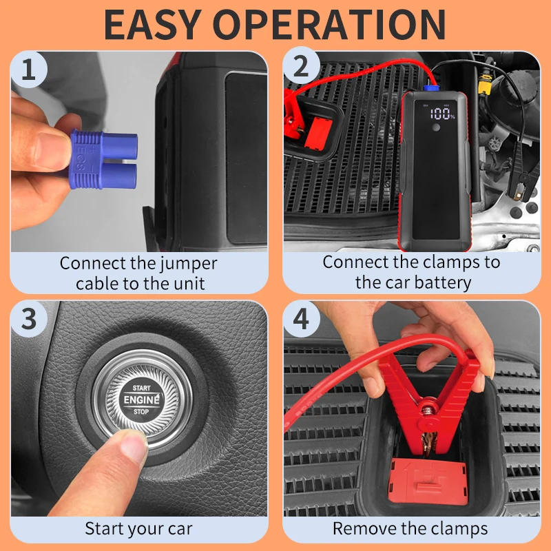 Powerful Super Capacitor Free Car Jump Starter Built-in Supercapacitor with Large LCD Display No Pre-Charging Starter