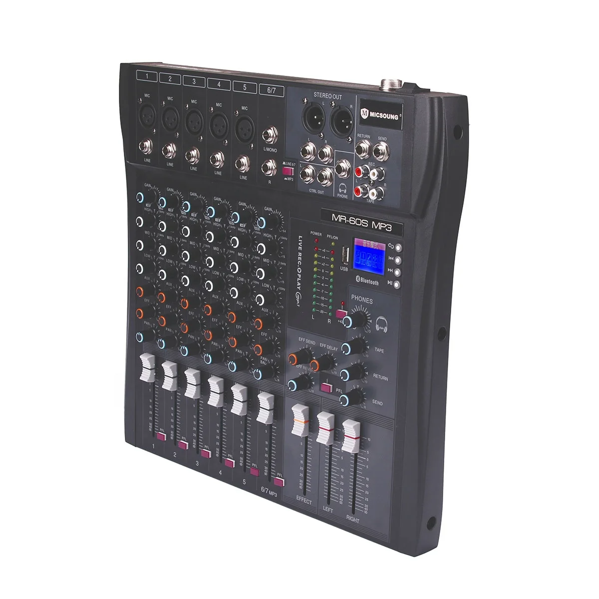 Clavax MR-60S MP3 6-канальный Профессиональный аудиомикшер с USB BT 48V Phantom 3-диапазонный EQ Reverb Effects для сценической производительности