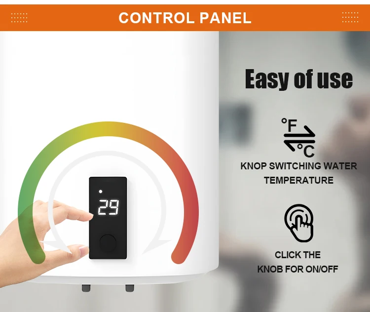 High-Class Electric Water Heater 30L/50L/80L/100L Storage Geyser LED Temperature Slim Flat Thermostat Double Tank Home Use