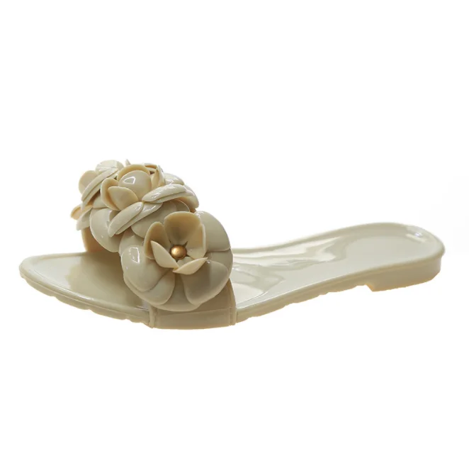2021 summer new style small fragrant wind camellia beach jelly slippers women non-slip hard-wearing flip flops