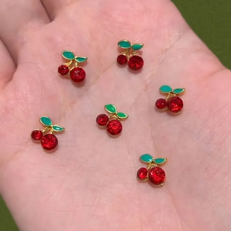 Diy 3d Alloy Red Sweet Cherry Gold Star Glass Diamond Girl Nails Art Charm Rhinestone Decoration Nail Charms