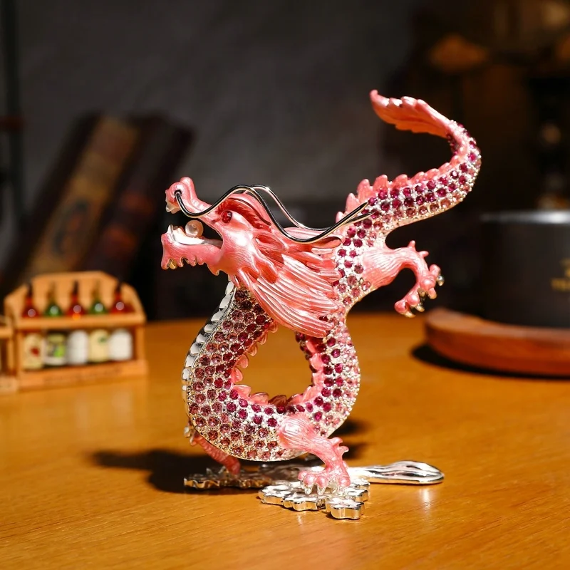 SHINNYGIFTS Full Stores Metal Craft Dragon of Tewelve Animals FengShui  Home Decorative Enameled New Creative Gift