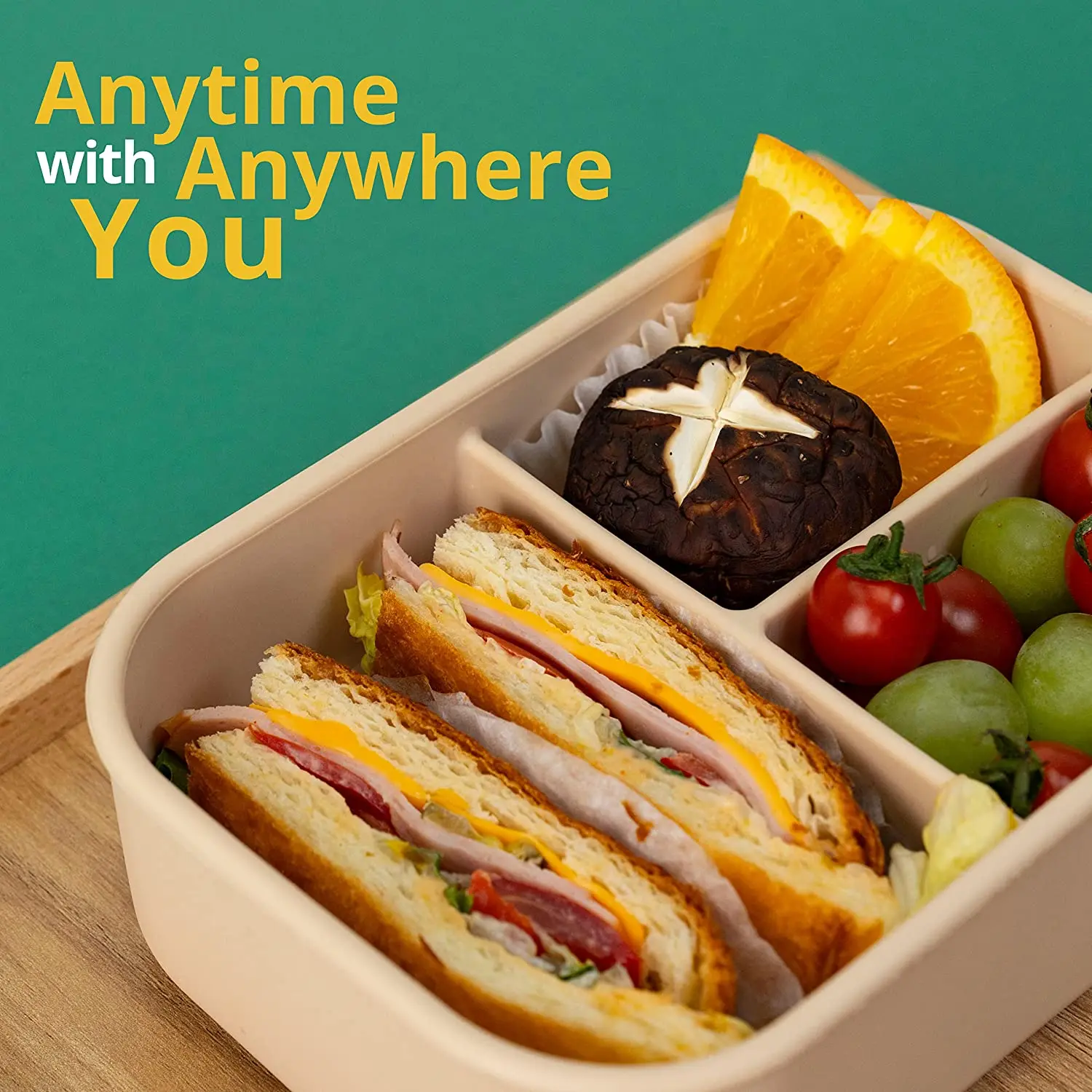 Food Grade Silicone  3 Compartments Food Storage Box Silicone Food Container Bento Lunch Box for kids traveling