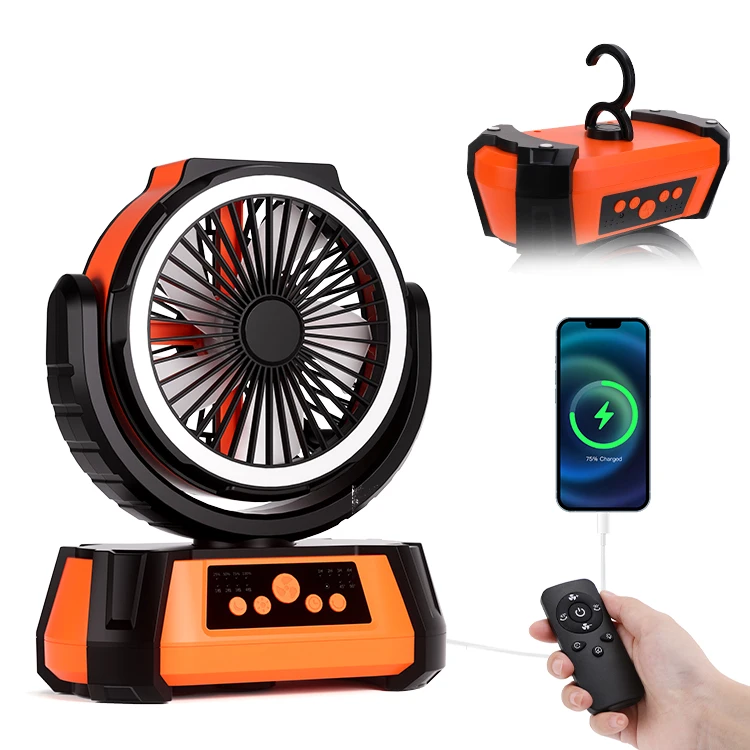 Portable 20000mAh Rechargeable Outdoor Camping Fan USB Table Fan With LED Light And Power Bank For Tents