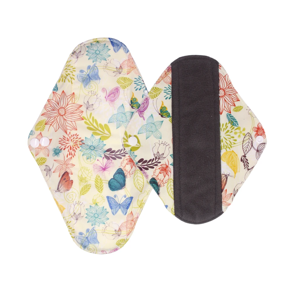 Pink Flower Design Women Reusable Bamboo Menstrual Pad Female Sanitary Pads Napkins for Period