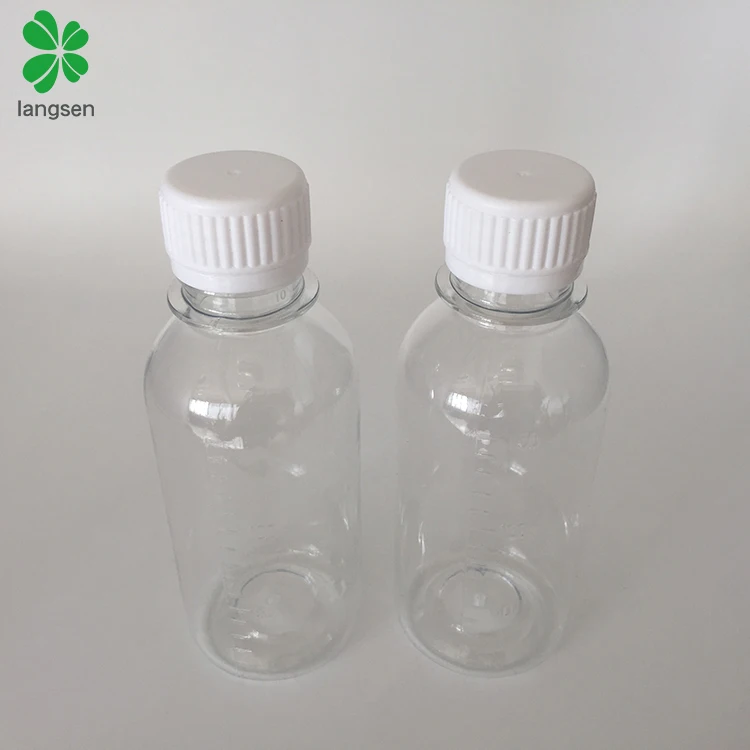 Wholesale 150ml 5oz PET graduated bottle container, transparent clear scale mark bottle for medical chemical liquid syrup