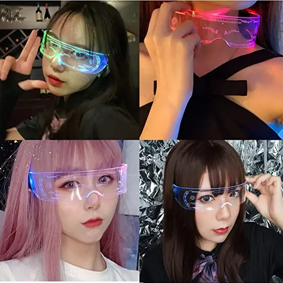 Led Glasses Light Up  Led Visor Glasses 7 colors and 5 modes Luminous Glasses for Halloween Cosplay Party Bar