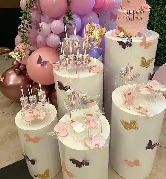 plinths round acrylic pedestals stand display platform white Acrylic cylinder party round cake  plinths