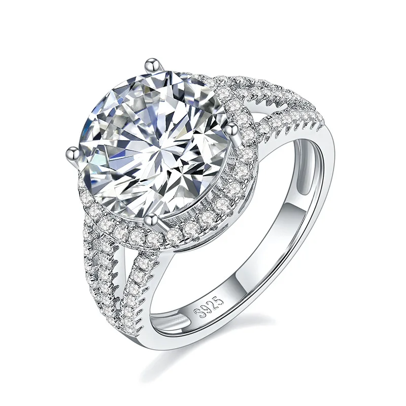 Half Eternity Big Moissanite Wedding Ring Solid 925 Silver Solitaire Band 5ct Women Engagement Diamond Beautiful Ring for Girls