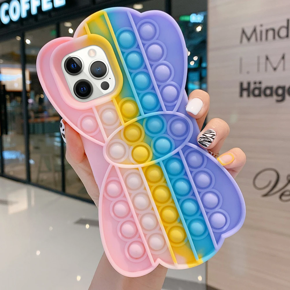 Fidget Sensory Toy Pop It Protective Cover  Phone Case Cartoon Silicone Phones Cases Pop Its For iphone 11/12 Series Huawei