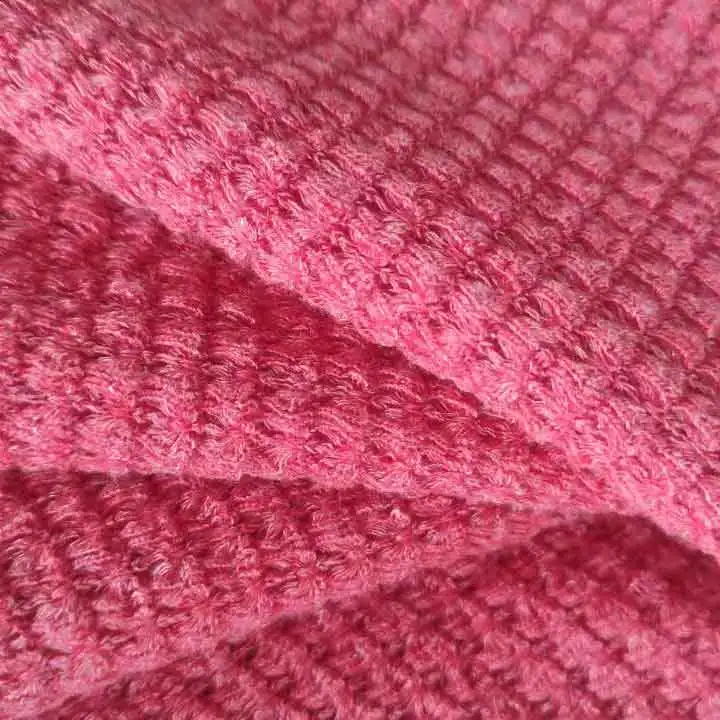 America New Trend Red Soft TR Polyester Rayon Viscose Spandex Waffle Jacquard Knitted Fabric for Daily Wear