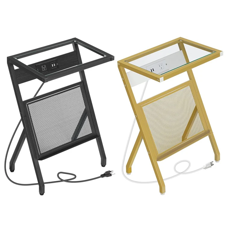 Wholesale Modern Metal and Glass Side Tables, HOOBRO Brand Glass Top End Table with Metal Frame, Luxury Glass Accent Lamp Table