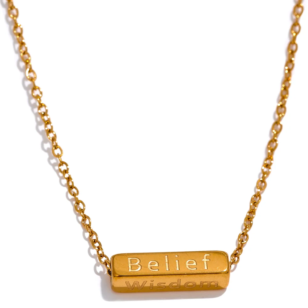 JINYOU 1568 4-Side Luck Wisdom Belief Courage Stainless Steel Pendant 18k Gold Plated Necklace Powerful Waterproof Jewelry