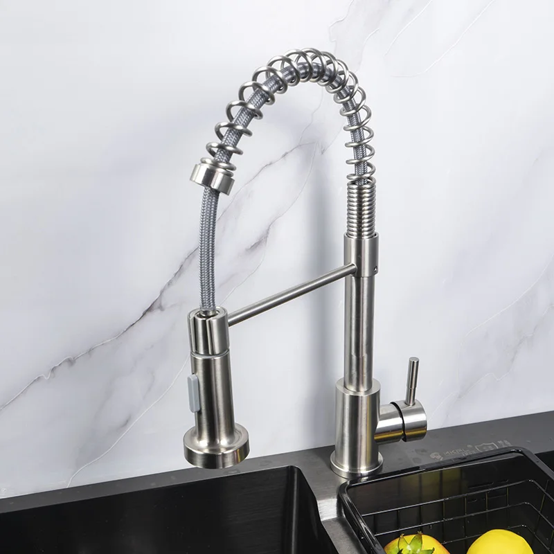 
304 stainless steel Wholesale Flexible Deck Mounted Hot and Cold Mixers Pull Down Pull Out Kitchen Faucet 