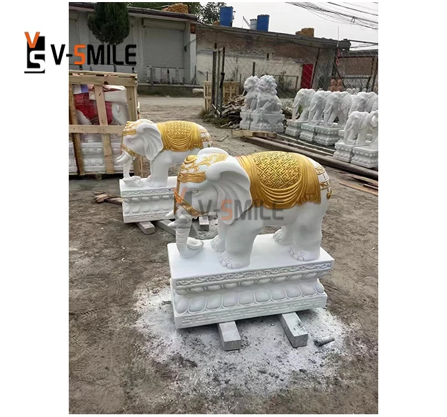 Hot Selling Outdoor Home Decor Life Size White Carving Stone Sculpture Marble elephant Statue