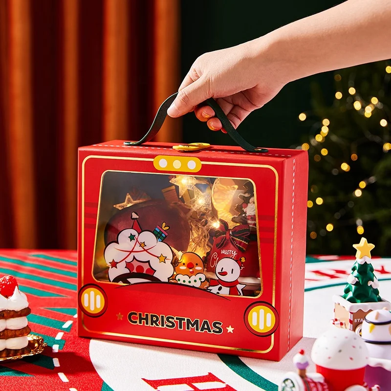 Christmas Eve gift red Apples cookies Paper packing box square cylinder can be carried by hand christmas box with window