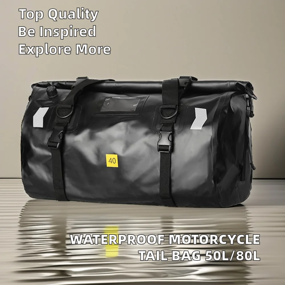 Waterproof PVC Motorcycle Rear Tail Bag 50L/80L Big Capacity Saddle Travel Dry Shoulder Bag for Motorbike Luggage Seat