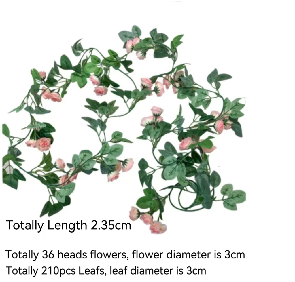 Hot Selling 7.6ft Artificial Flower Rose With Leafs Rattan Vine For Wedding Home Hotel Office Garden Decoration