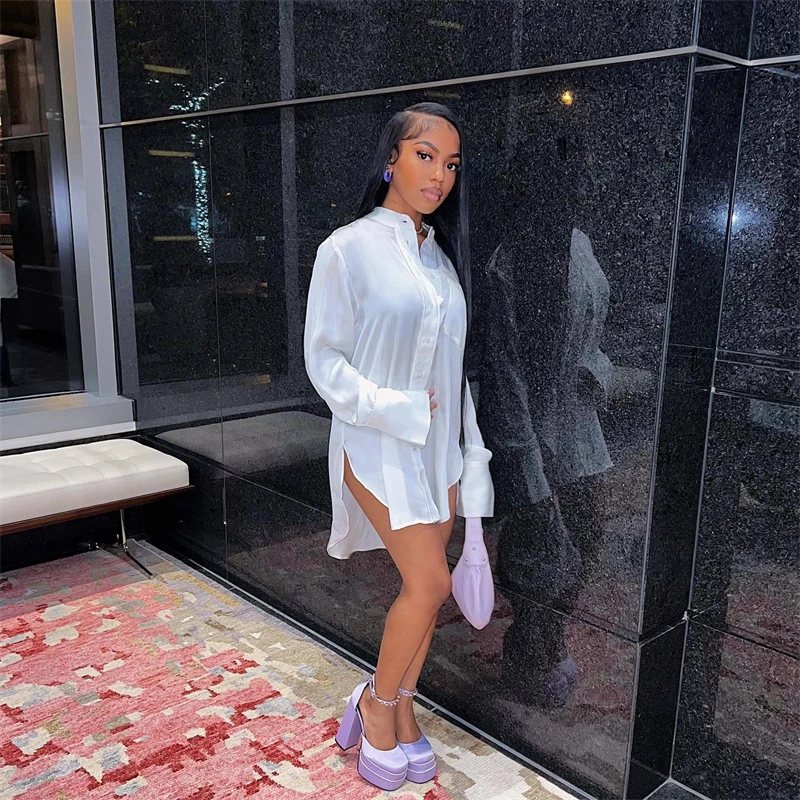 quality performance women casual oversize white long sleeve button down collar shirt mini dress shirt women for women dress 2024