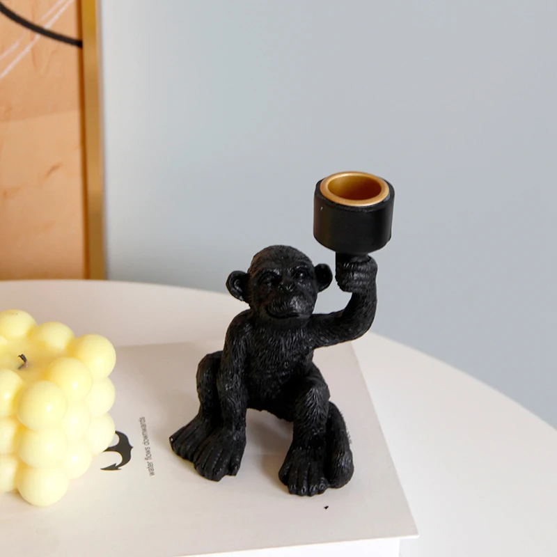 Quirky Playful Torch-Bearing Monkey Figurine Resin Candle Holder Candle Stick Holder Home Decor Candle Holder