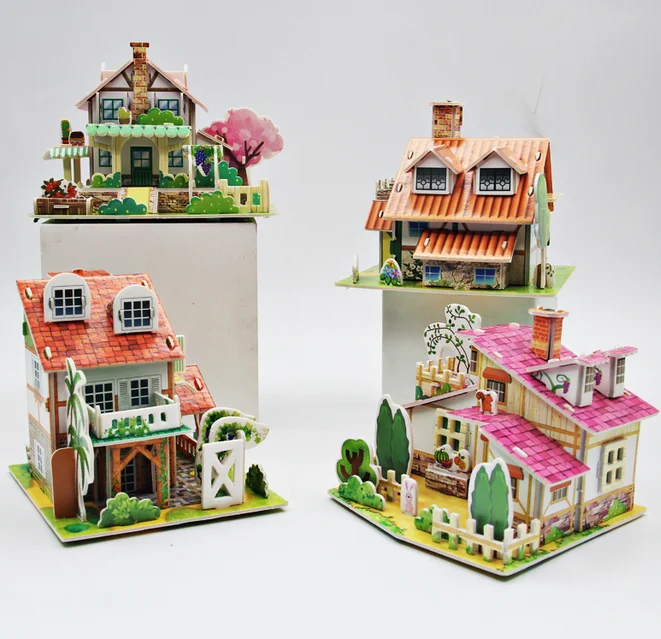 3D puzzle handmade house model paper puzzle toys for children
