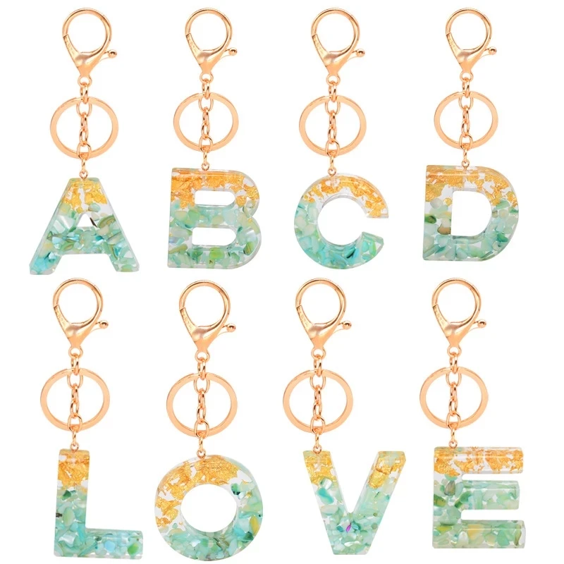 Cute Acrylic Keychains 26 English Letter Pendant Key Chain Ring Charm Glitter Keyring Bag Gift Luxury Couple Jewelry