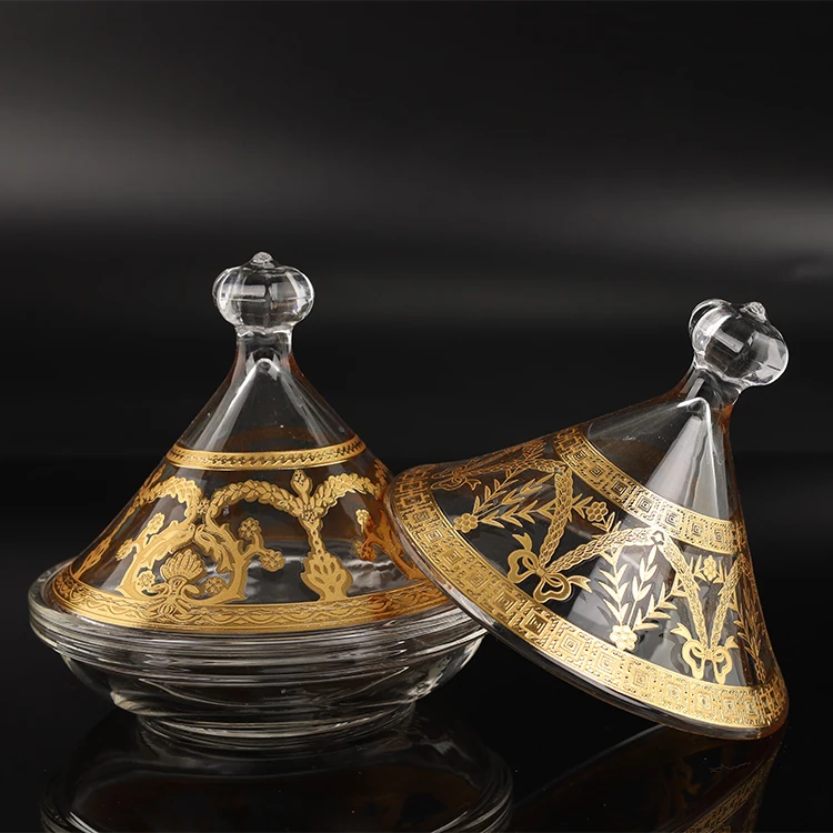 Custom Glass Tajine Moroccan Mini Tajine Arabic Style gold glass Tajine