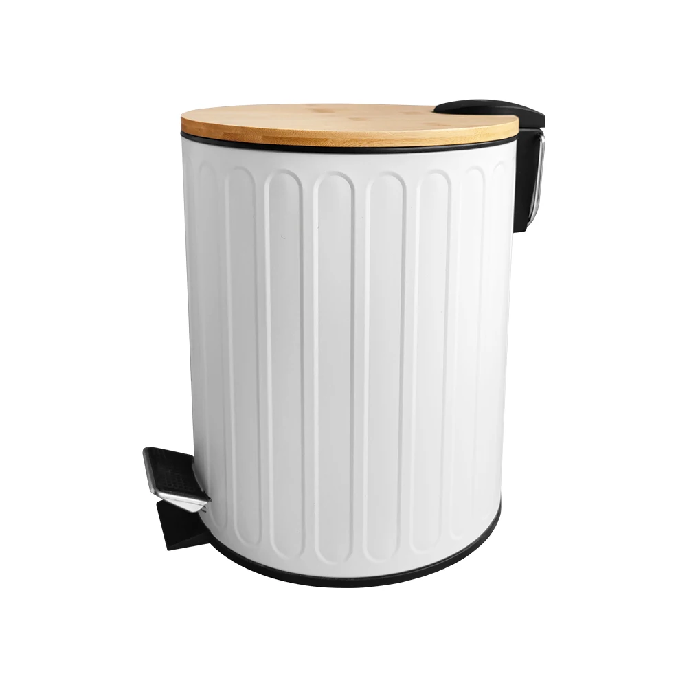 3-30L Modern Korea Stainless Steel 3 Liter White Metal Pedal Bin Wood Lid Soft Close Vertical Stripe Dustbins With Lid