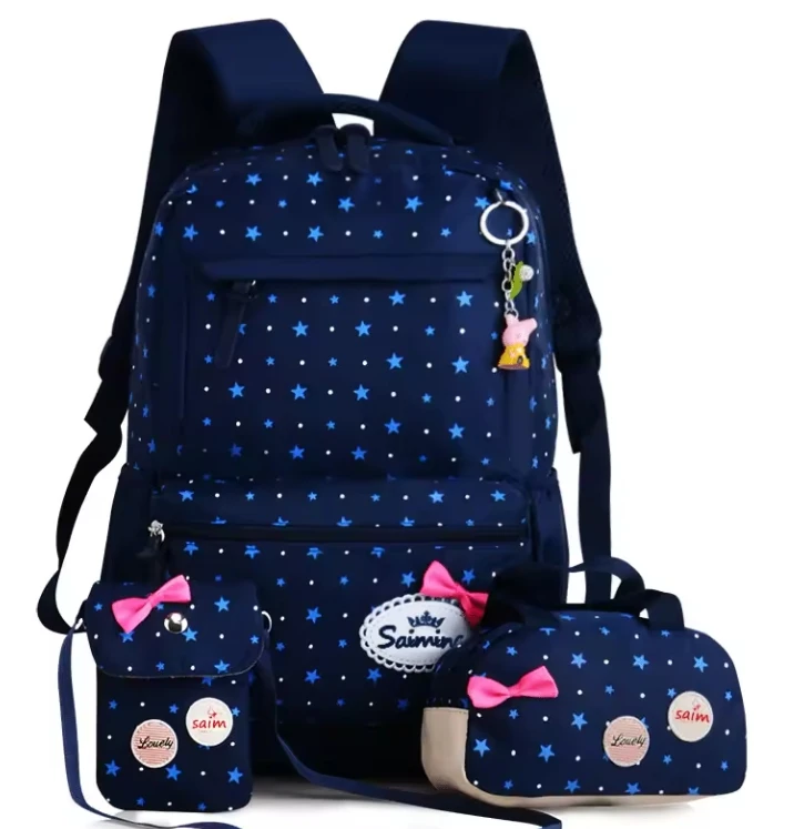 OEM Best Unisex Starry Star School Bag Set 3 Piece Including Trolley Backpack and Polyester School Bag for Kids Girls SB-01