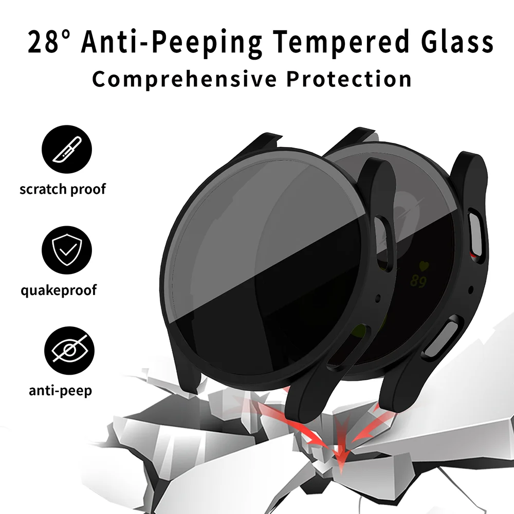 ShanHai PC Case+Privacy Glass for Samsung Galaxy Watch 4 5 6 40mm 44mm Accessories Protective Integrated shell Cover