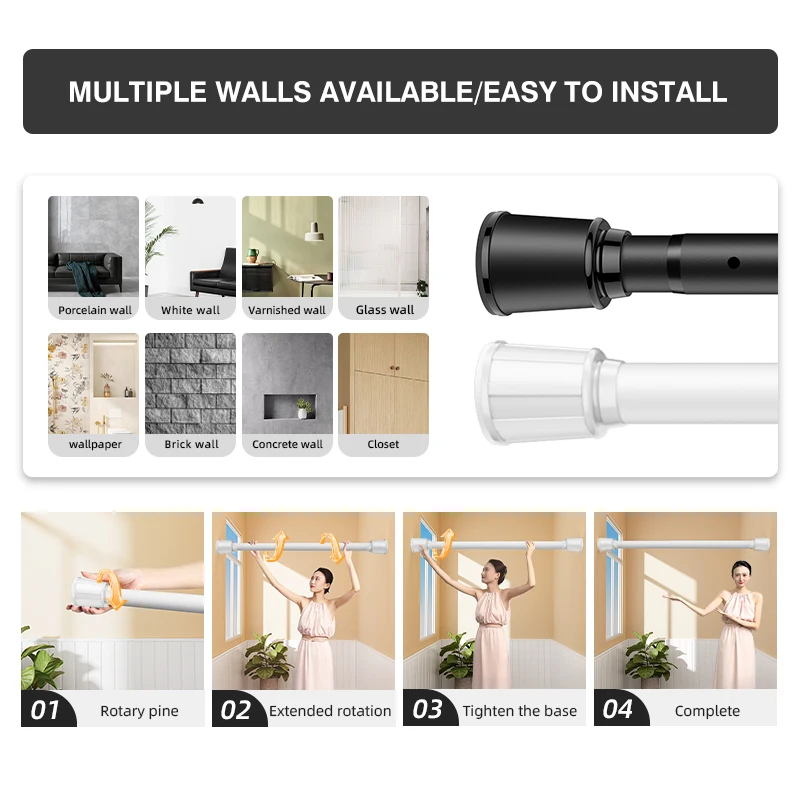 ARODDY 27.6-47.2inch Adjustable Wholesale Divider Metal Iron Poles Windows Curtain Rod Price Extendable Curtain Poles