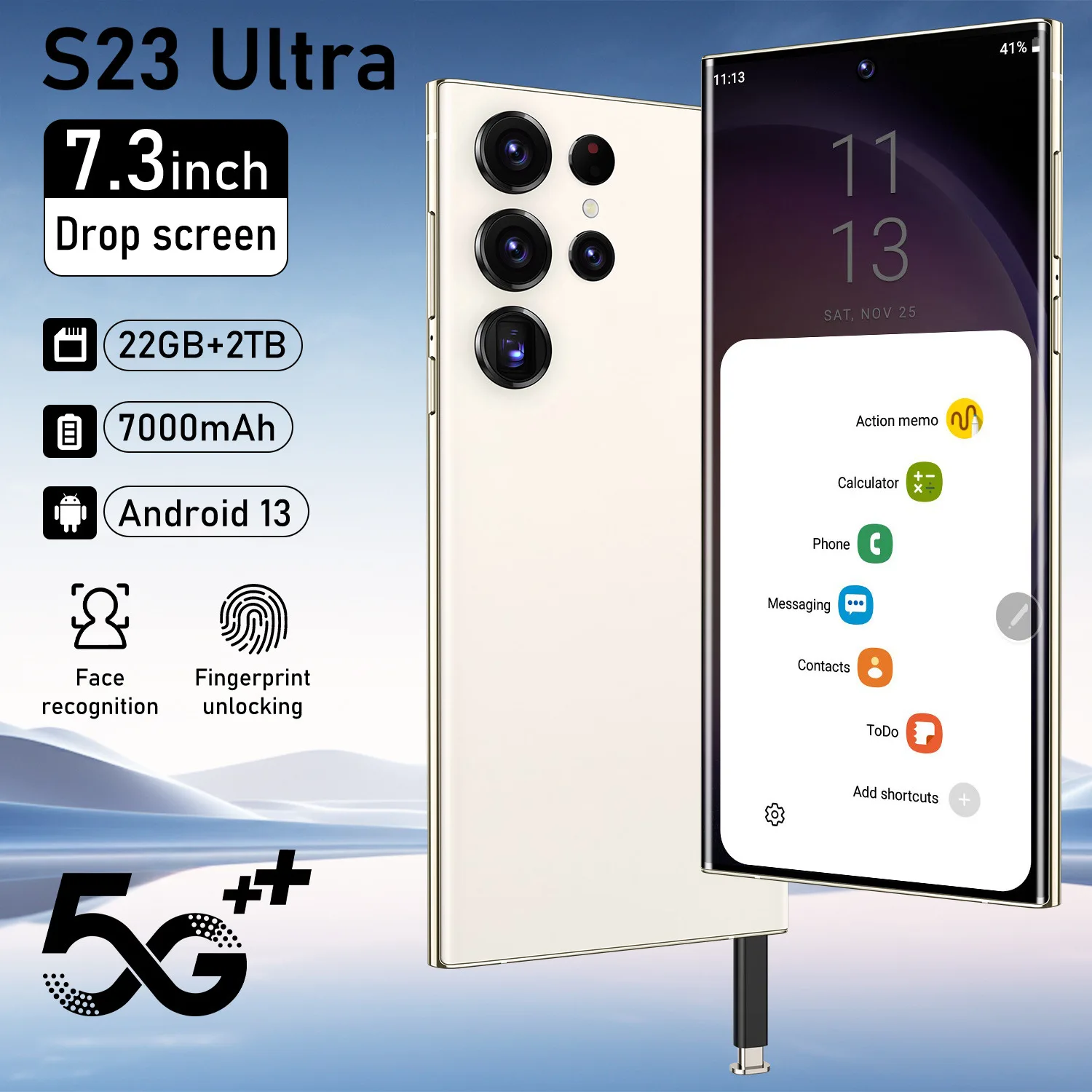 Cross border smartphone S23 Ultra true 4G with 7.3 perforations and a large screen of 13 million pixels, 22+2TB true eight core