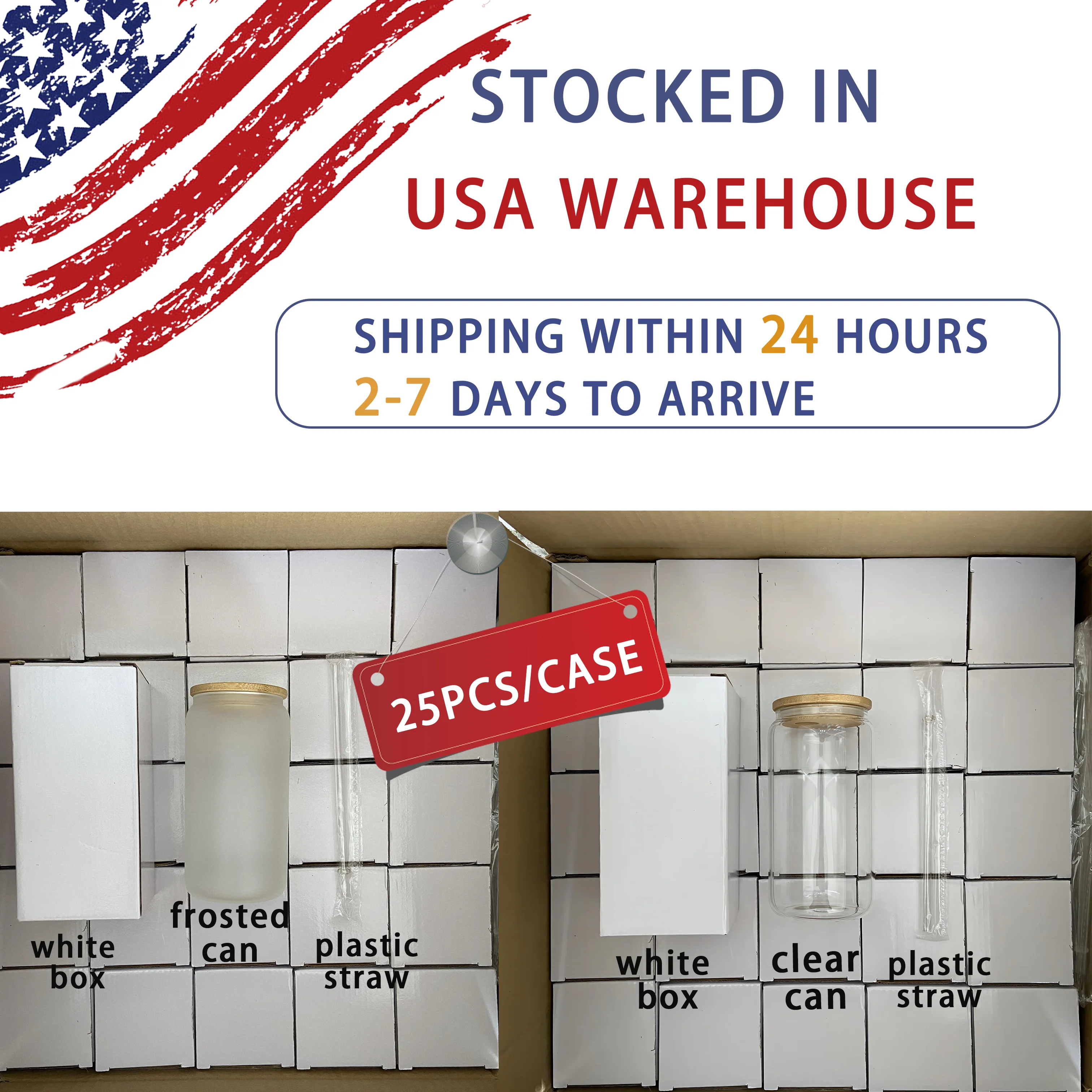 US warehouse 12oz 16oz 25oz sublimation blanks libbey glass beer can shaped clear  frost beer glass with bamboo lids and straws
