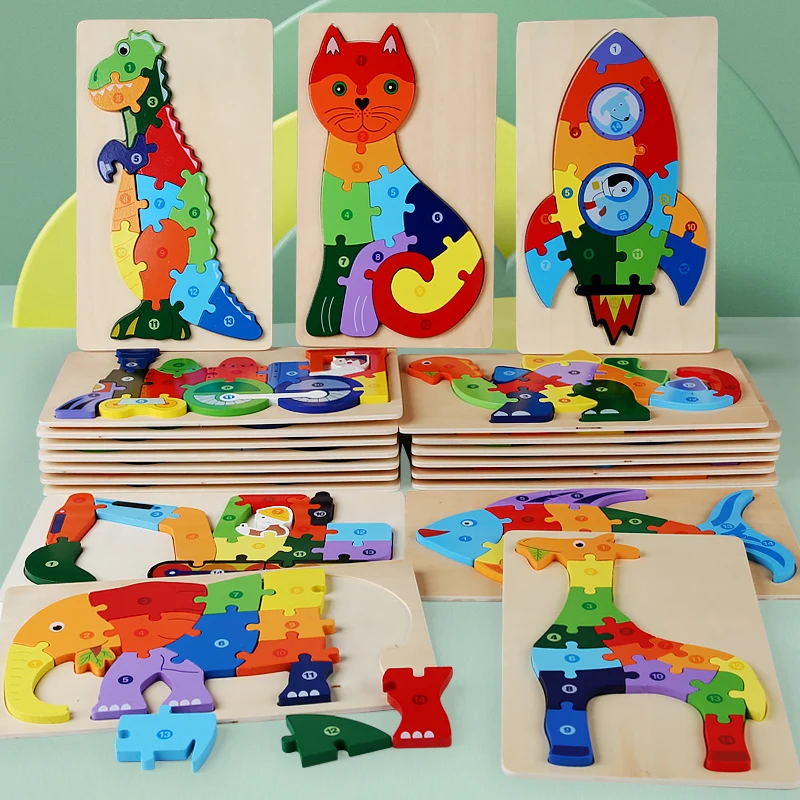 Custom Factory Direct 3D Puzzles Educational Toys Kids Animals Wooden Jigsaw Puzzles For Children