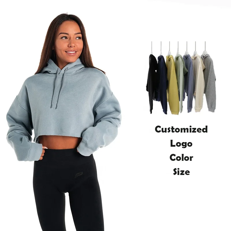 New Design Hooded Sweatshirts Girls Croptop Hoodies Pullover 100% Cotton Oversize Hoodie Women Oversized Crop Hoodies
