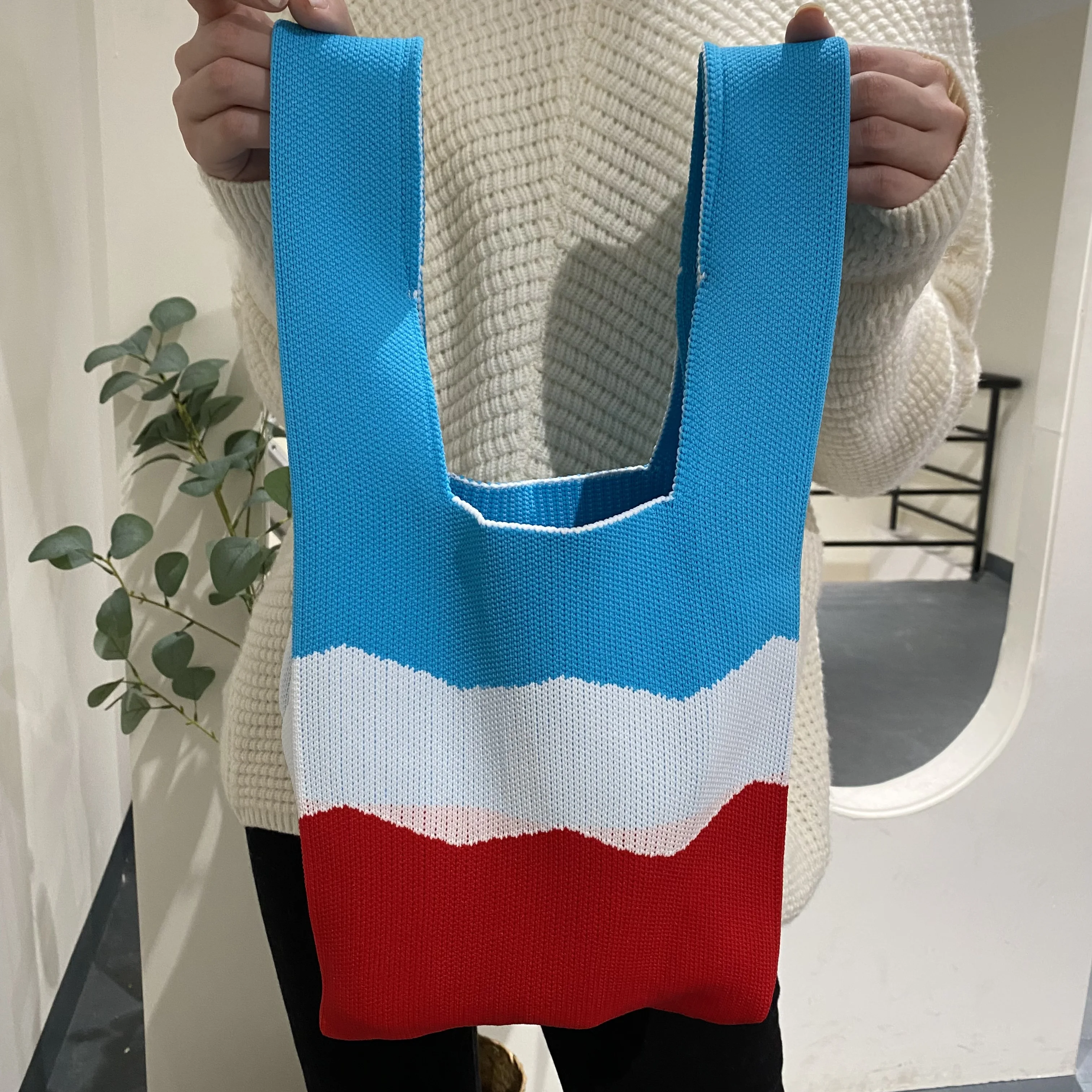 Fashional Handbags winter large volume knit texture hand woven handbag portable crochet shoulder bag