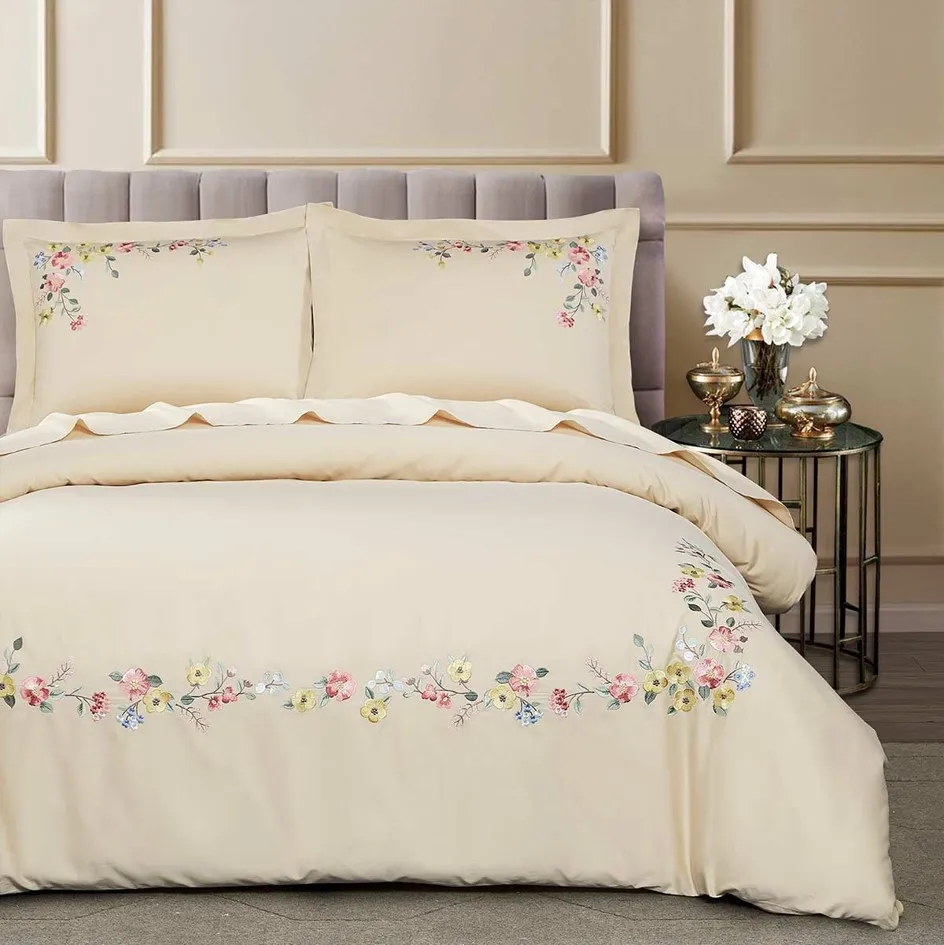 Embroidery Printing Flower Pattern Pastoral Style Bedding Set  Soft Air-permeable Duvet Cover Set for Home
