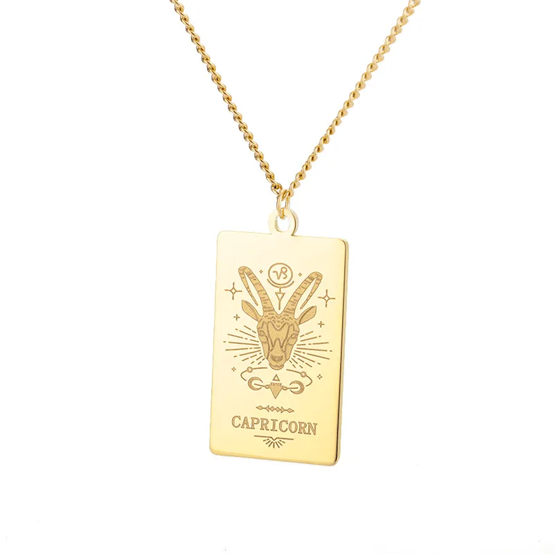 Tarot Necklace 12 Zodiac Signs 18K Gold Plated Necklace Gifts stainless steel necklace