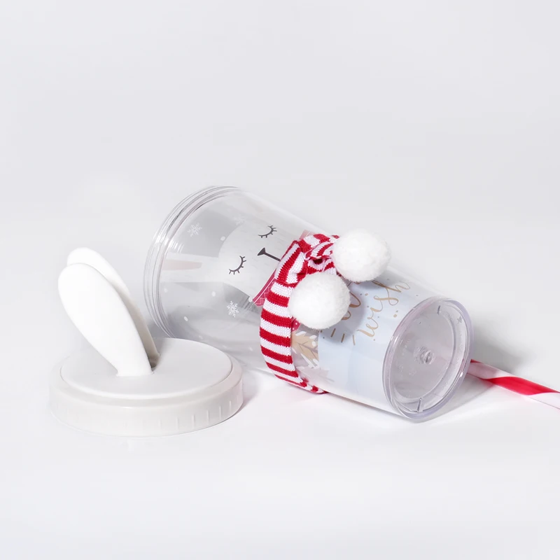 
Girlwill Rabbit Christmas Mugs Kids Cute Tumbler Cups Gift Scarf decoration Plastic Cups With Lids And Straw BPA Free Custom log 