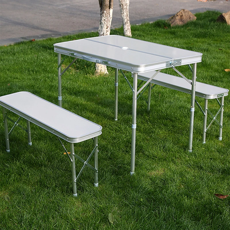 Aluminum folding picnic table and bench set with 4 seats portable camping table sets