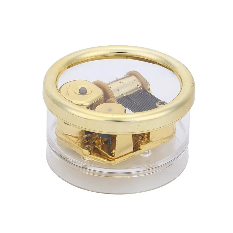 Ever Bright Wholesale Round-Shape Transparent Acrylic Music Box Metal Wind Up Gold Plating Mini Acrylic  Music Box For Kids Gift