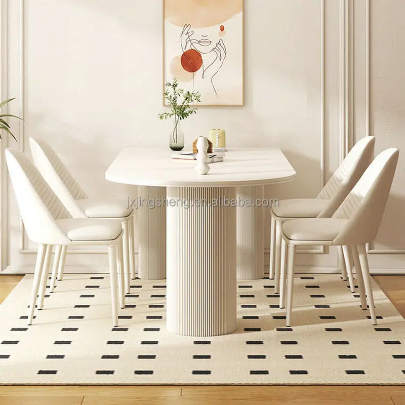 Modern set cream white rock modern simple dining table and dining chair