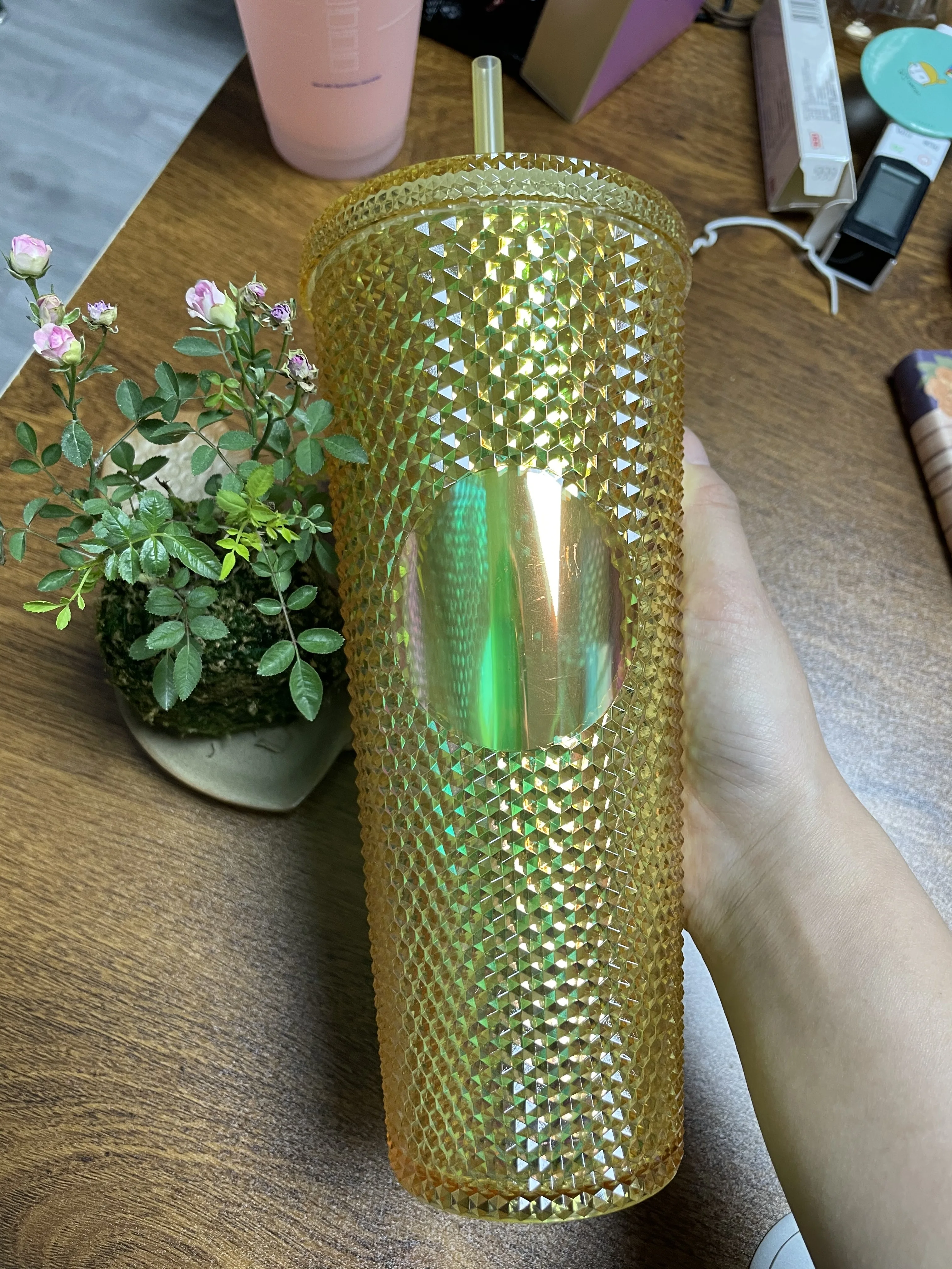 24oz color amazon hot sell durian shape diamond sparkling studded cold cups charms with straws