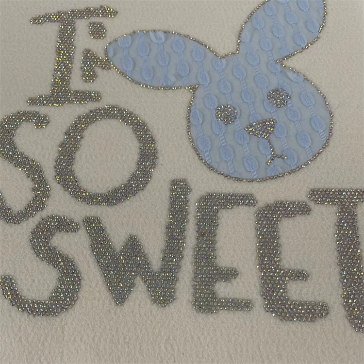 Hot sale Internet celebrity 24*22cm high quality cool rabbit head rhinestone logo transfer