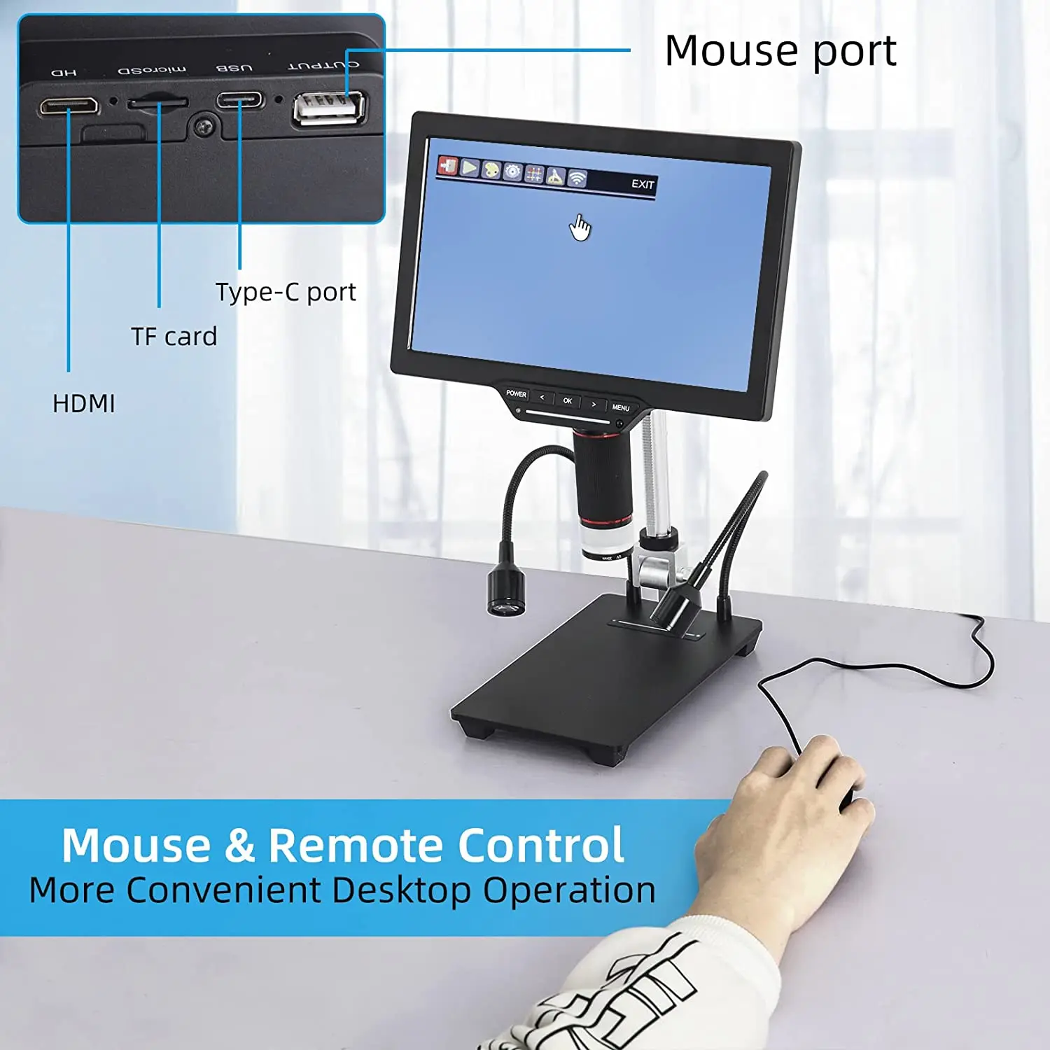 Tesihan Portable 10.1 LCD electron WiFi USB Digital Microscope mouse control Infrared remote Touch LED Brightness big Microscope
