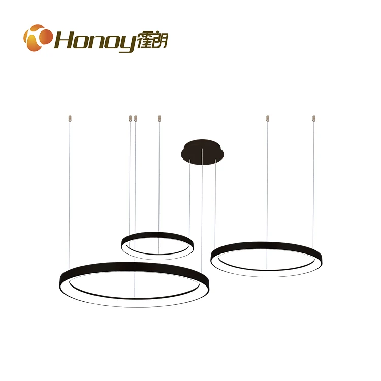 Customized Modern Hanging Lights Smart Wifi Switch Circle Ring Chandelier Silver Pendant Light